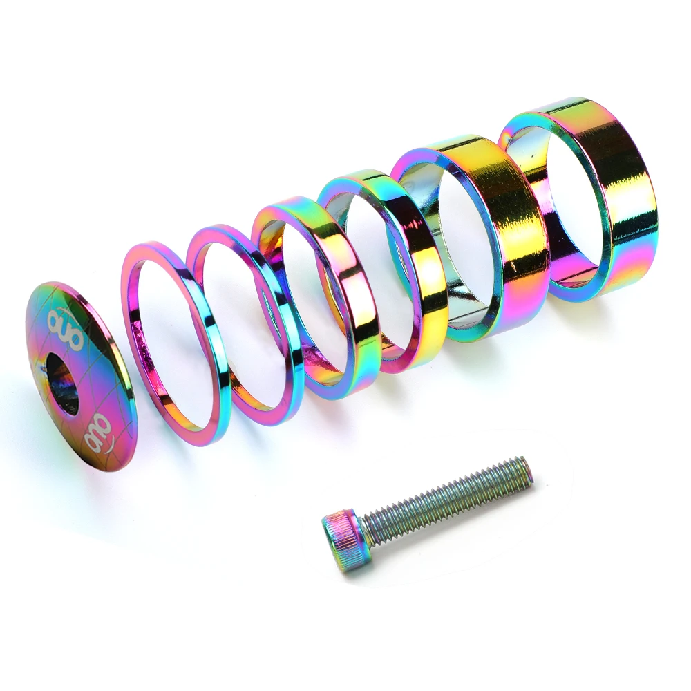 OUO دراجة الجذعية الفواصل غطاء المسمار مجموعة الألومنيوم دراجة سماعة الفواصل الجذعية غطاء ملون الدراجات الجبهة شوكة غسالة حلقة طوقا