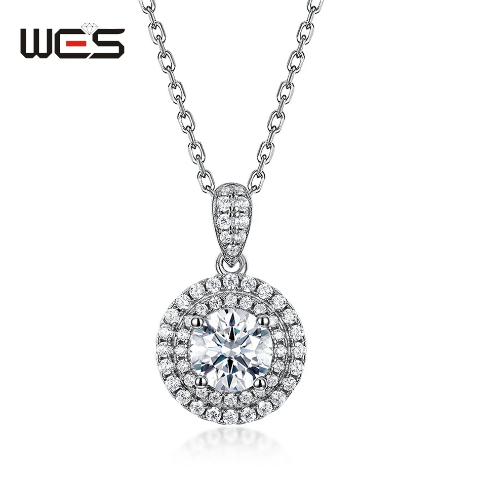 

WES 925 Sterling Silver Round D Color 0.9ct Moissanite Pendant Necklace for Women Wedding Engagement Gift Certified Jewelry