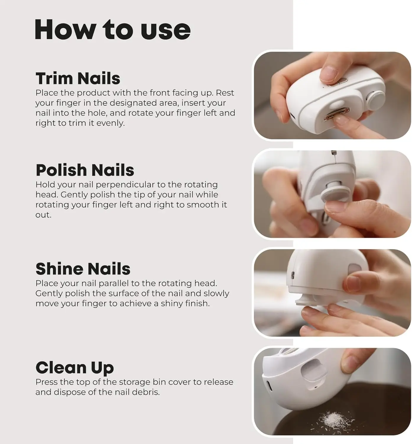 ماكينة قص الأظافر الكهربائية للطحن والتلميع مع ماكينة تشذيب الأظافر الأوتوماتيكية الخفيفة القابلة لإعادة الشحن لقص الأظافر للأطفال والكبار #6