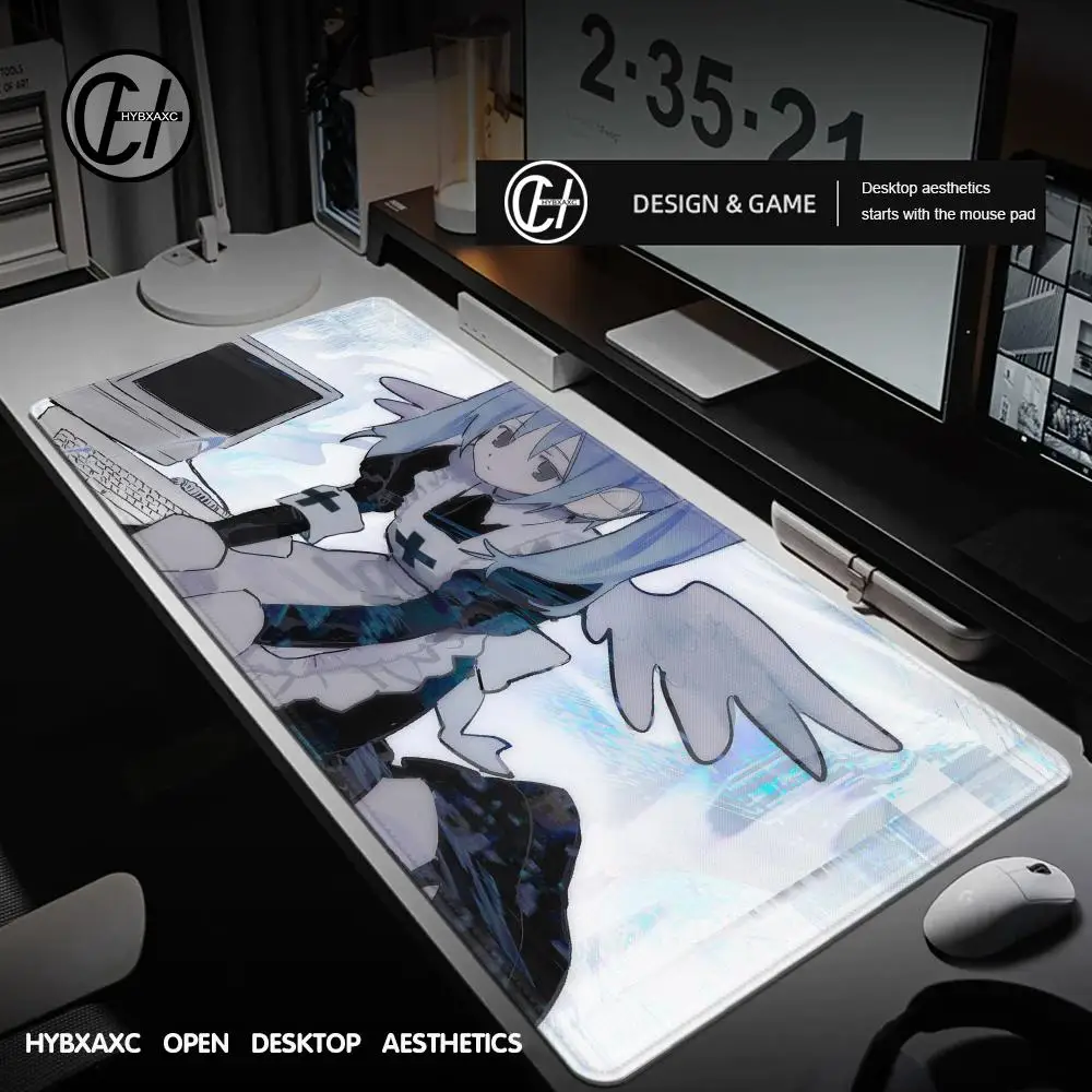 

Коврик для мыши Kawaii Angel Girl Decor & Anime Lovers с небесным дизайном и розовыми сердечками, нескользящий резиновый коврик для стола для игр и спальни