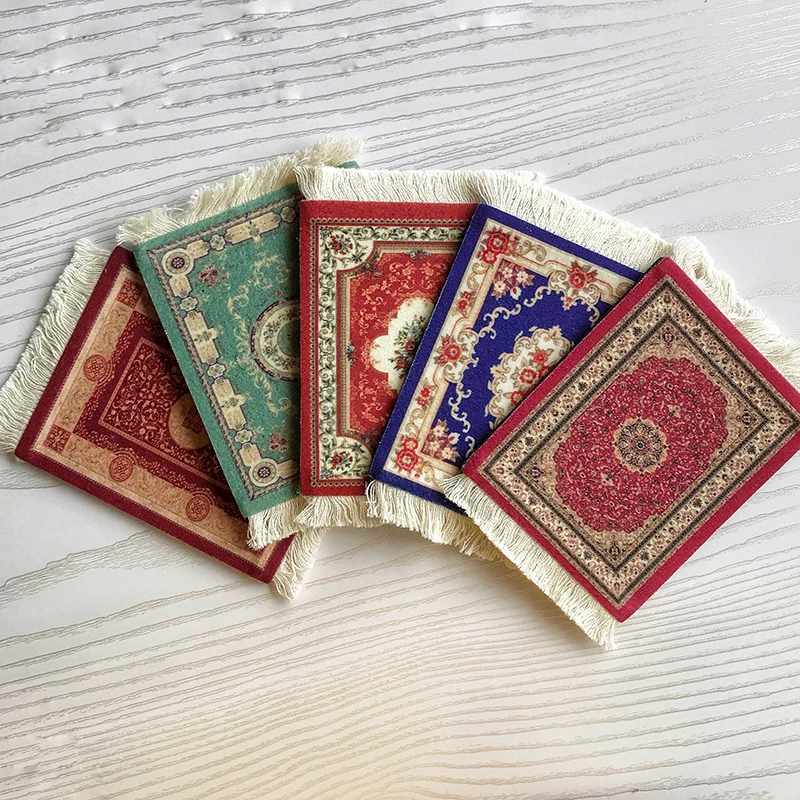 Persian Mini Woven Rug Mat Tassel Coasters Placemats Retro Carpet Pattern Cup laptop PC Mousepad Home Office Table Decor