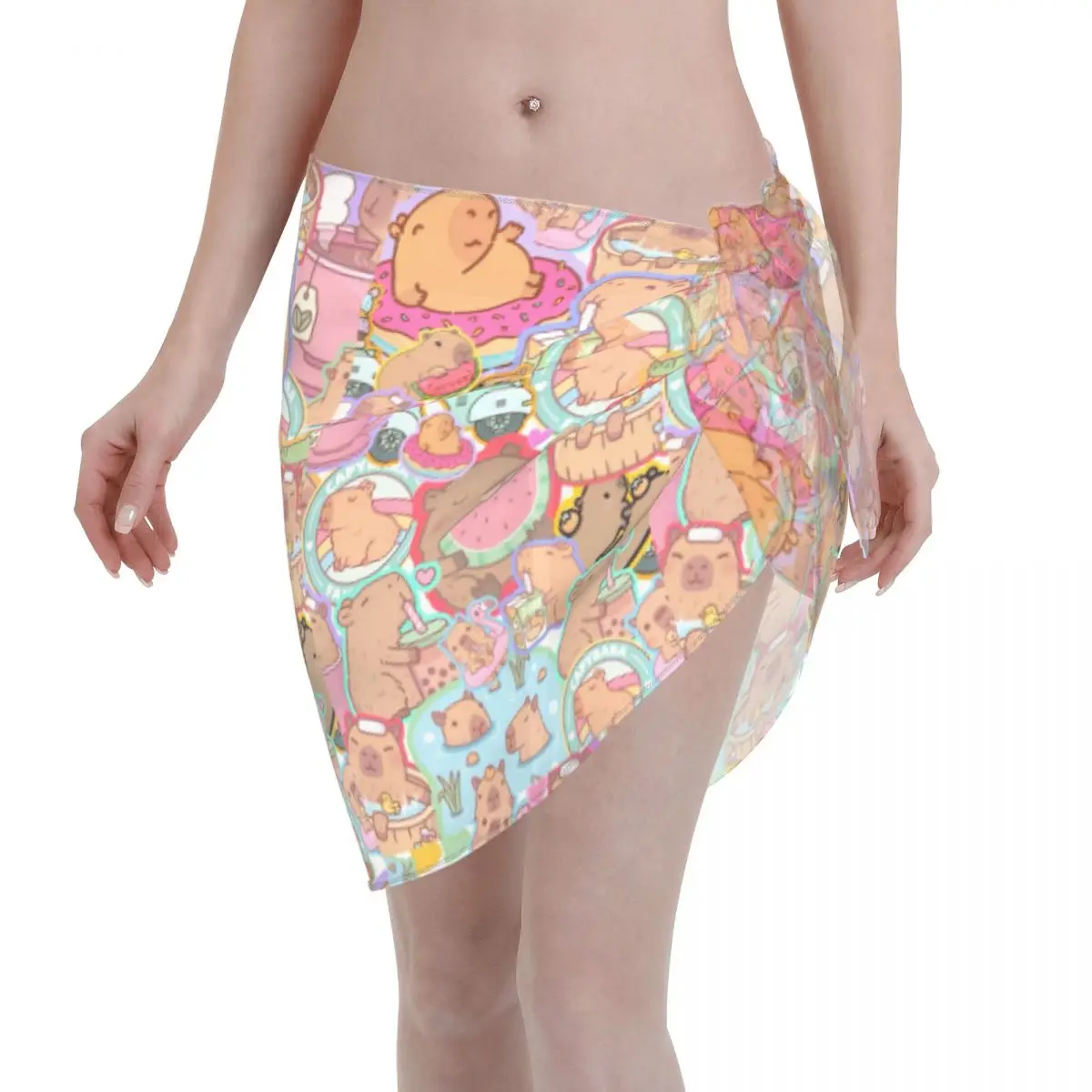 

Custom Capybara Women Short Sarongs Beach Wrap 3D Printed For Swimwear Beach Bikini Wrap Swimsuit Coverups
