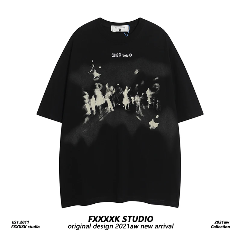 

Свободная футболка унисекс для пар в стиле хип-хоп, молодежная, трендовая, хлопковая, с круглым вырезом, для подростков, летняя