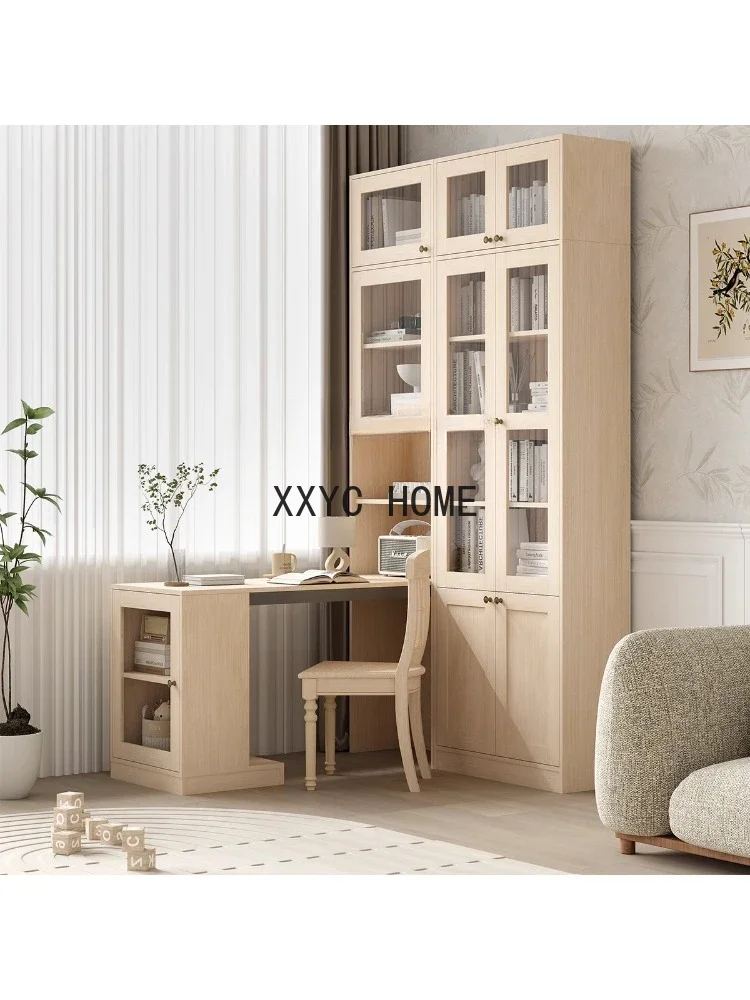 Natural Log Combined Bookcase American Foldable Desk Storage Cabinet Integrated Il-Shaped Corner Computer Table