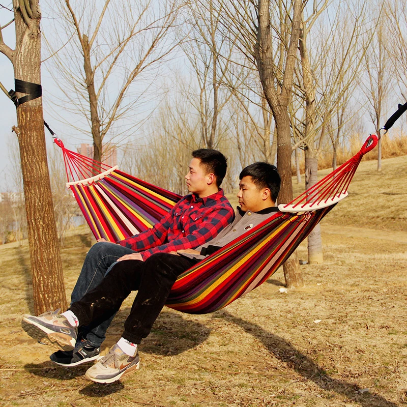 Outdoor Camping Indoor Swing Thickened Colored Strips Adult Double Anti-rollover Canvas Hammock No Wooden Sticks image 6