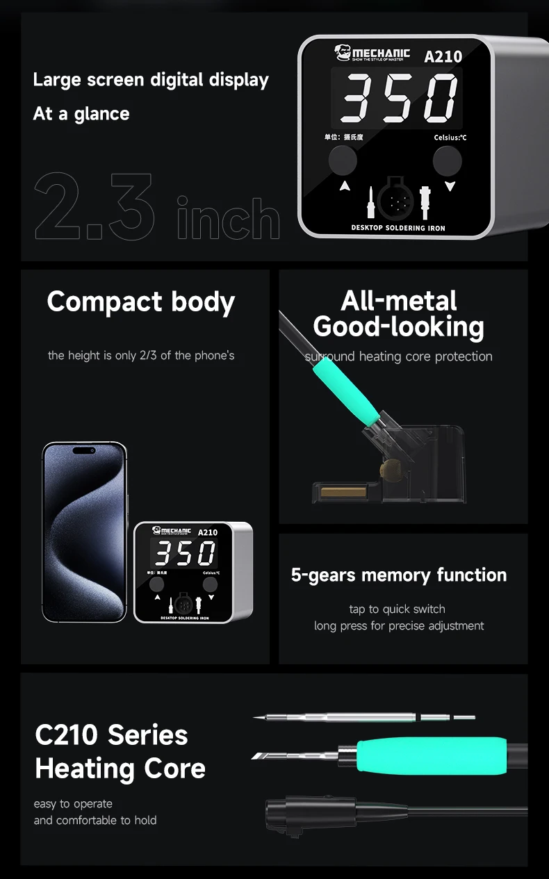 MECHANIC OFFICIAL A210 Desktop Simple Soldering Station LED Display Iron Tip Welding Temperature Control For Phone Repair Tools