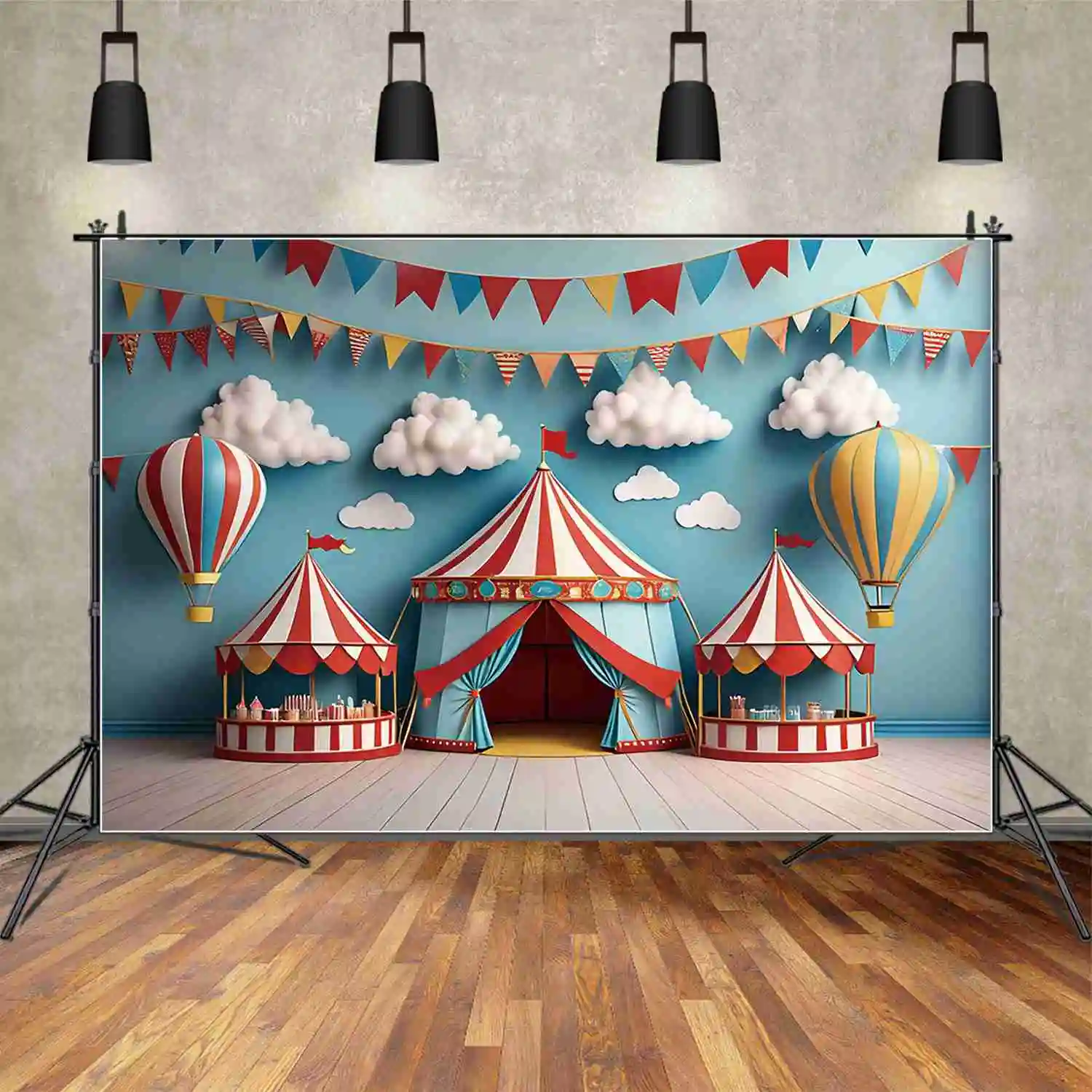 

MOON.QG Circus Tent One Birthday Backdrop Children's Carnival Indoor Flag Background Customized Party Decoration Photocall Props