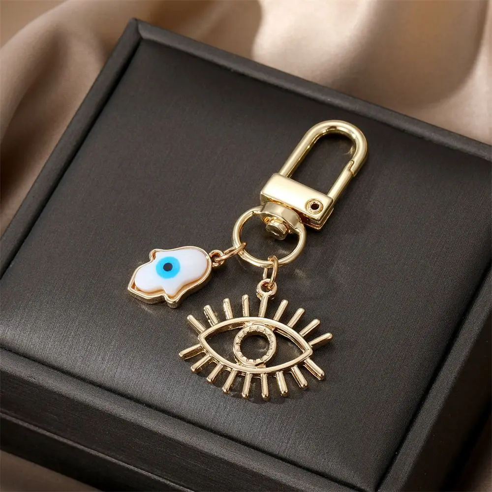 Hollow Heart Evil Eye Keychain Lucky Turkish Key Holder Hamsa Hand Keychain New Design Bag Pendent Blue Eye Keyring Women Men