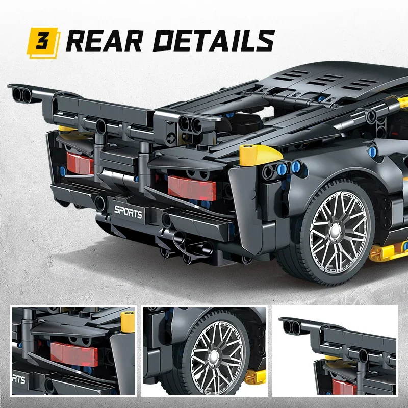 1229 قطعة نموذج لغز كتلة السيارة الخارقة التقنية عالي التقنية باللونين الأسود والأصفر نموذج مكعبات بناء السيارة هدايا عيد الميلاد #5