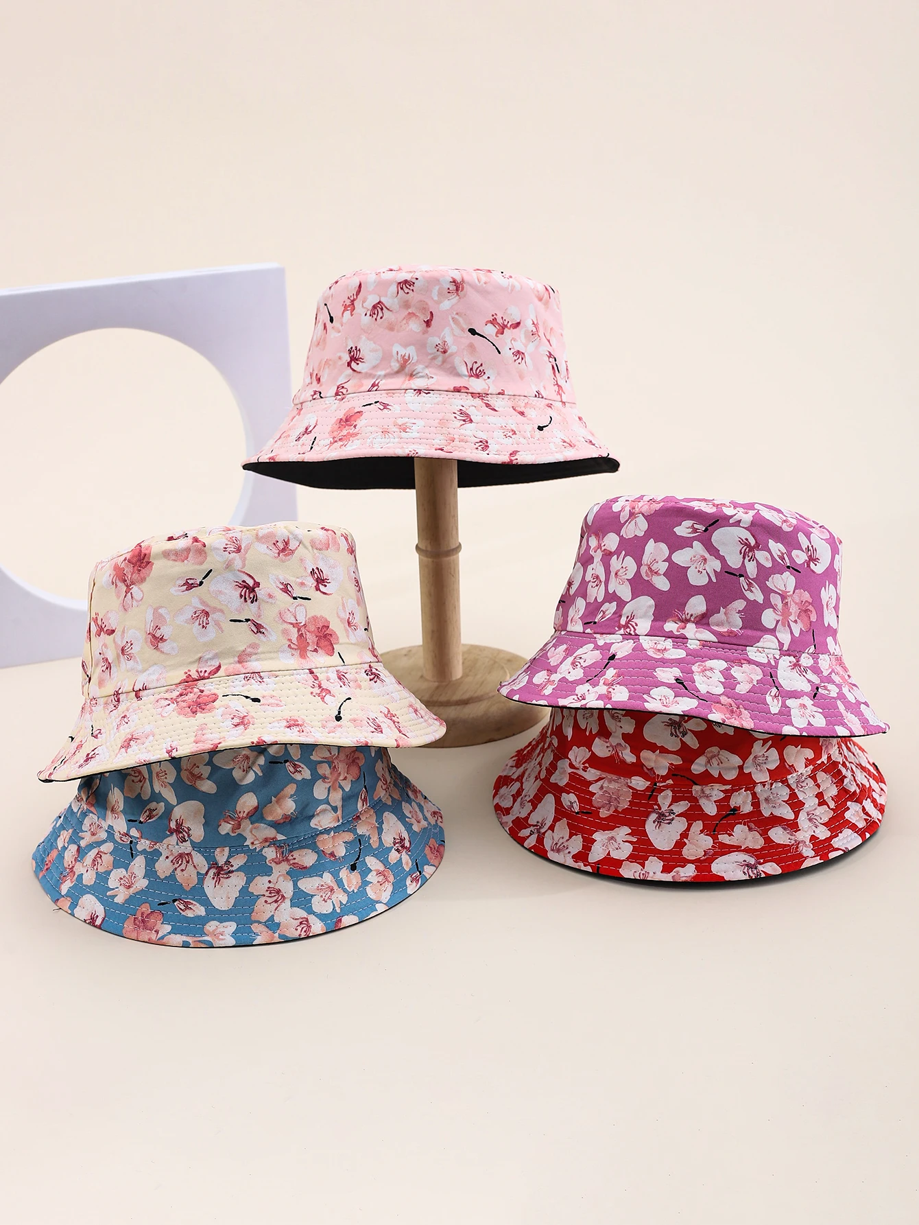 Frühling Sommer Hüte für Frauen Eimer Hut Blumenmuster Flat Top faltbar Vintage süß