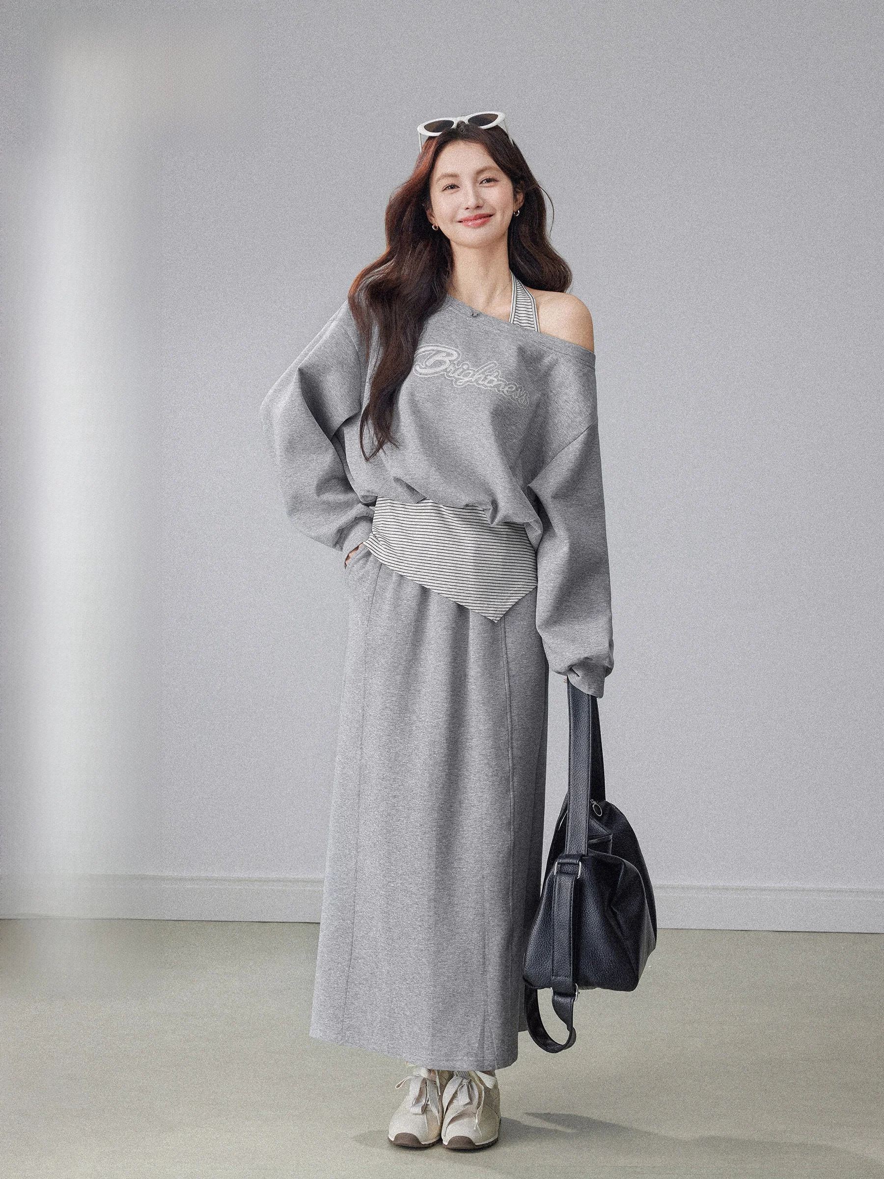 

Women's 2026 Spring Faion Set High Waist Stripe Splicing Sweatirt Skirt Two-Piece Set Comfortable Lazy Sle Outfit