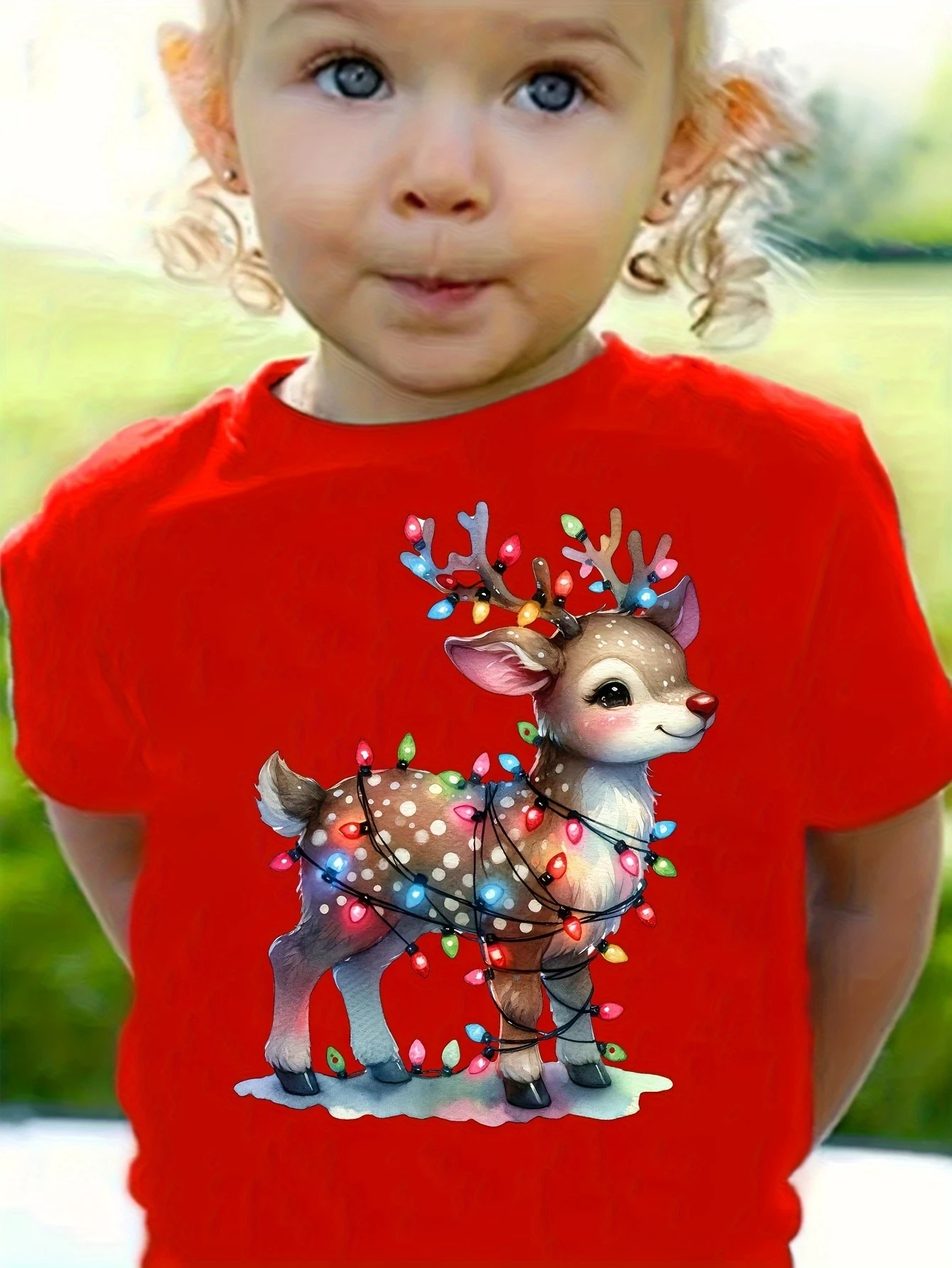 Kids Clothes Cute Animals Printing Christmas T-Shirt Festive Short Sleeve Boys Girls Clothes 2-14Y Christmas Gift Child Top Tee