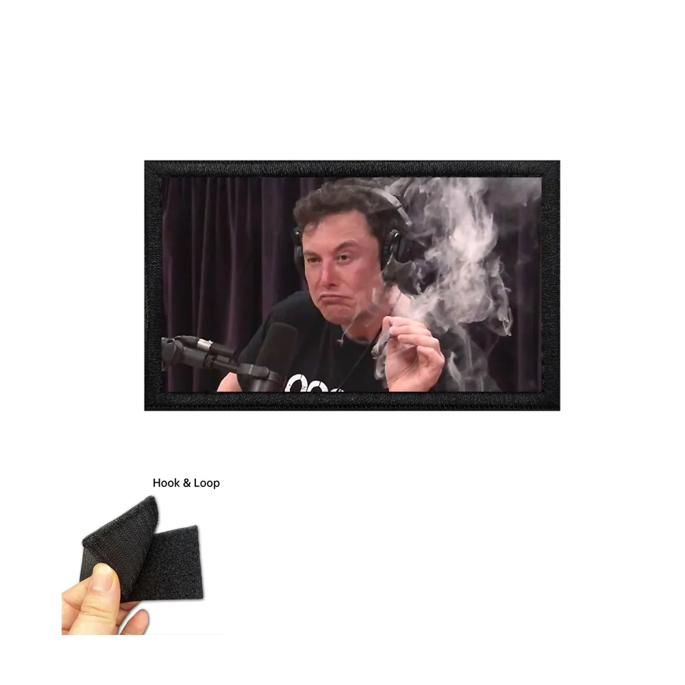 Inspirational Elon Musk Smoking Printing Cloth Sticker 5*8CM Suitable for Backpack Jackets Hat Tactical Patch Hook&Loop)