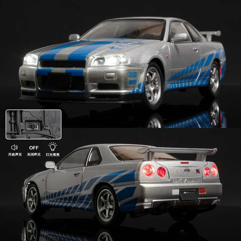 1:24 R34 SKYLINE سريع سبيكة محاكاة نموذج سيارة Diecasts ولعبة المركبات وسيارات غاضبة الديكور لعب للأطفال الصبي