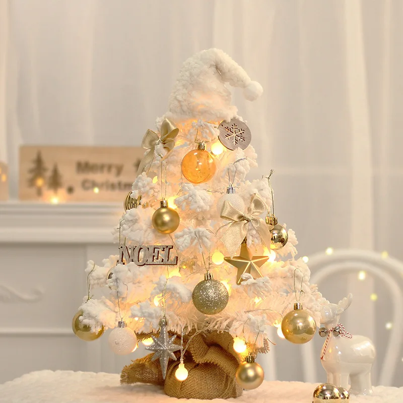 

2023 Christmas Snow Tree Set Artificial White Ornaments Flocking 50cm Package LED Desktop Window Scene Shooting New Year Decor