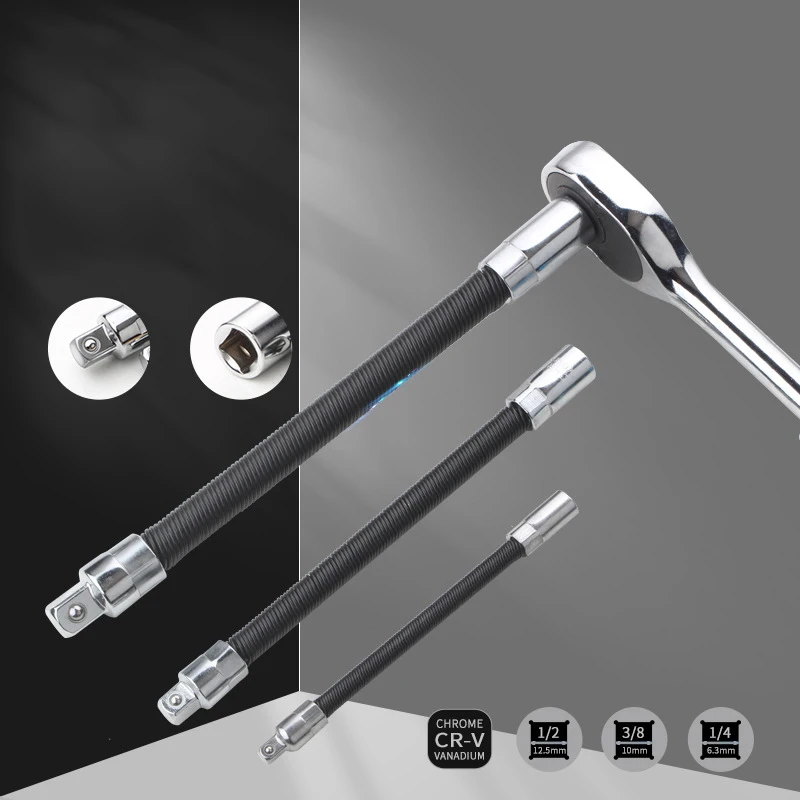 Eje Flexible 1/4 3/8 1/2 barra de extensión de alto par, cabezal de conversión, llave de trinquete, resorte de mano, varilla de extensión de poste