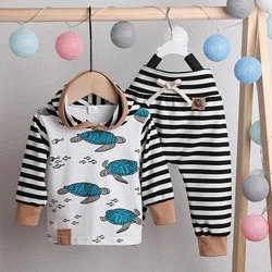 Baby Boys Long Sleeve Cartoon Animal Cotton Hoodie  Pantsuits 2pcs For All Seasons Casual Sets