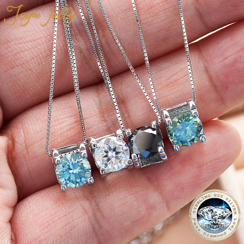 JoyceJelly 1ct D kolor VVS Moissanite naszyjnik dla kobiet klasyczny Design 925 srebro biżuteria diament Test przeszedł