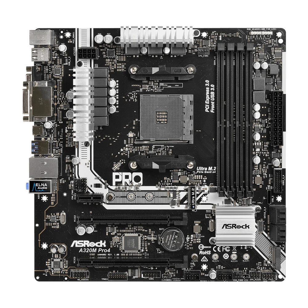 Imagem -02 - Placa-mãe Pro4 Cpu Amd A320 Suporta Ryzen 5950x Ryzen 5800x3d x Dimms Ddr4 64gb de Ram Micro Atx Asrock-a320m