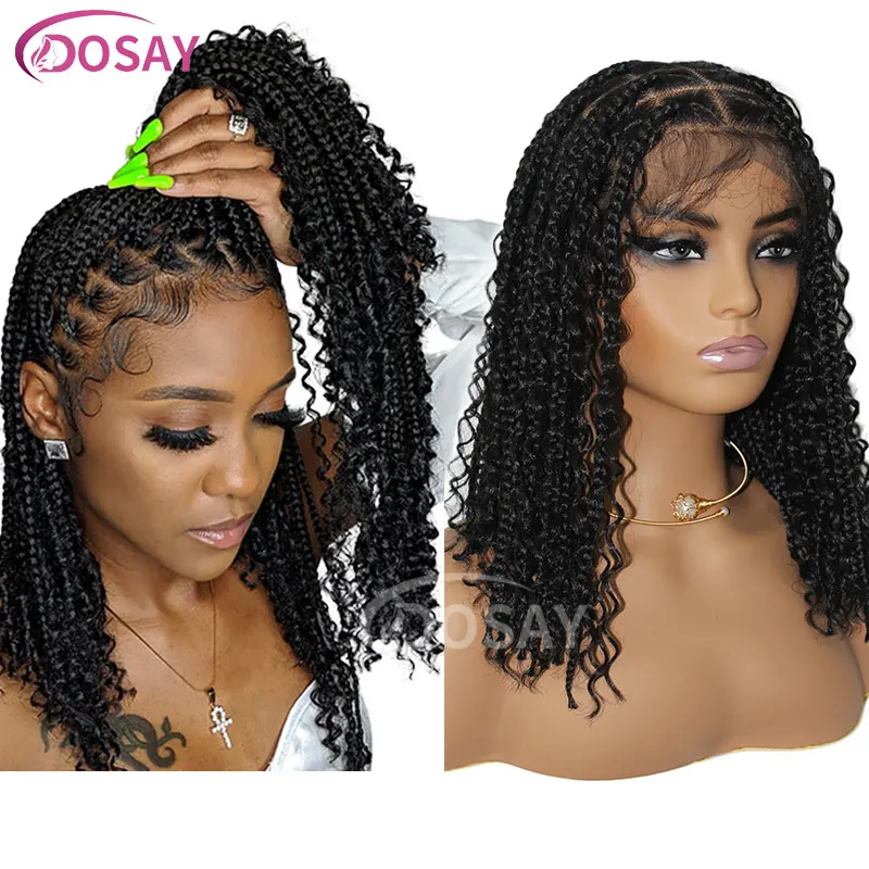 Short Bob Bohemia Braided Wigs Synthetic Full Lace Front Cornrow Box Braid Wigs Jumbo Braided Wigs For Black Women Curly Wave