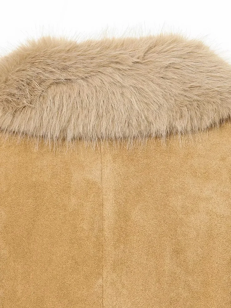 Женская новая стильная куртка из искусственного меха, женское однотонное пальто с лацканами и длинными рукавами, карманами на пуговицах, осенне-зимняя повседневная женская верхняя одежда