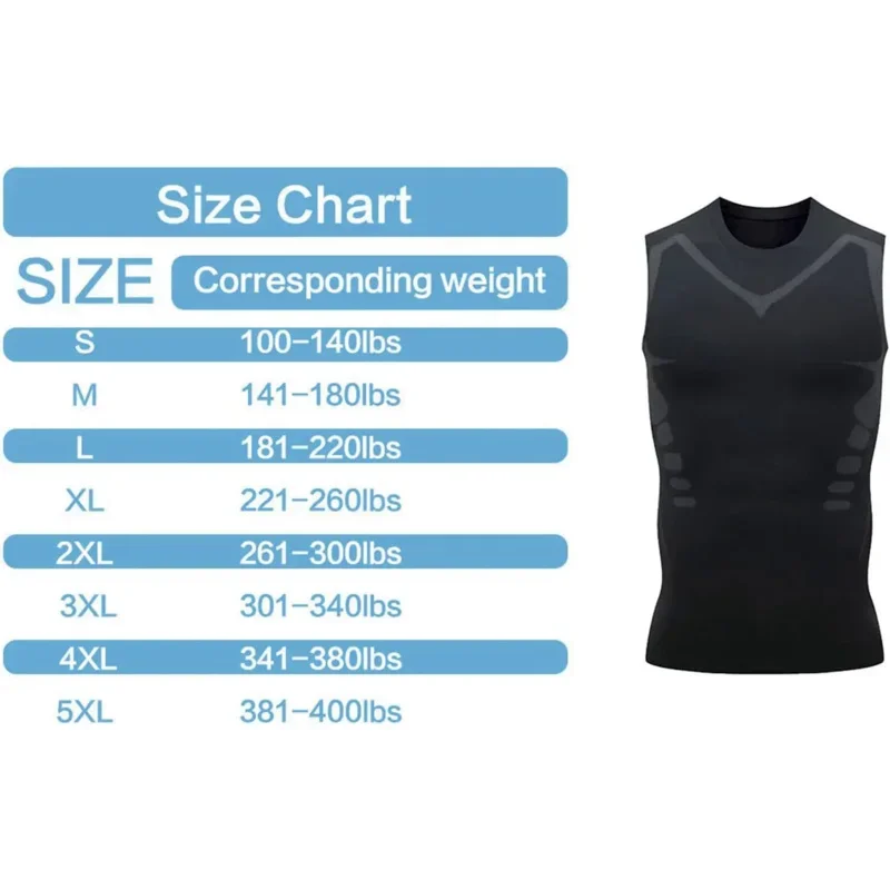 Ice-Silk Ionic Shapewear para homens, colete emagrecedor, shaper do corpo, camisetas de compressão, regata, controle de barriga, camisas fitness