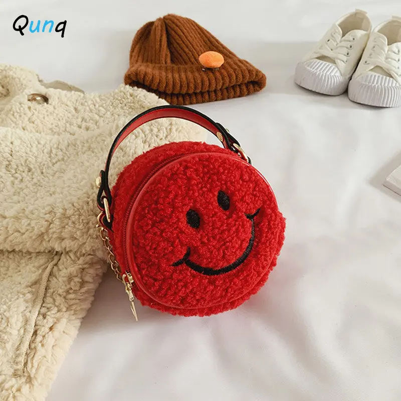 Qunq 2023 Girls Fashion Plush Chain Breathable Zipper One Shoulder Cross-Body Kids Backpack Lovely Princess Bag Holiday Gift