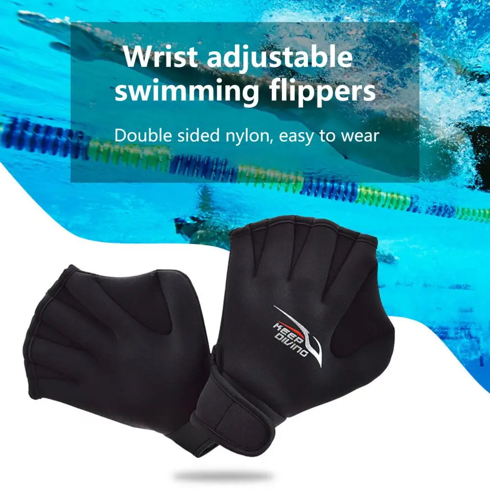 1 Pair Webbed Gloves Adjustable Fastener Tape High Elasticity Diving Equipment Paddle Gloves Training Fingerless GlovesSwimming