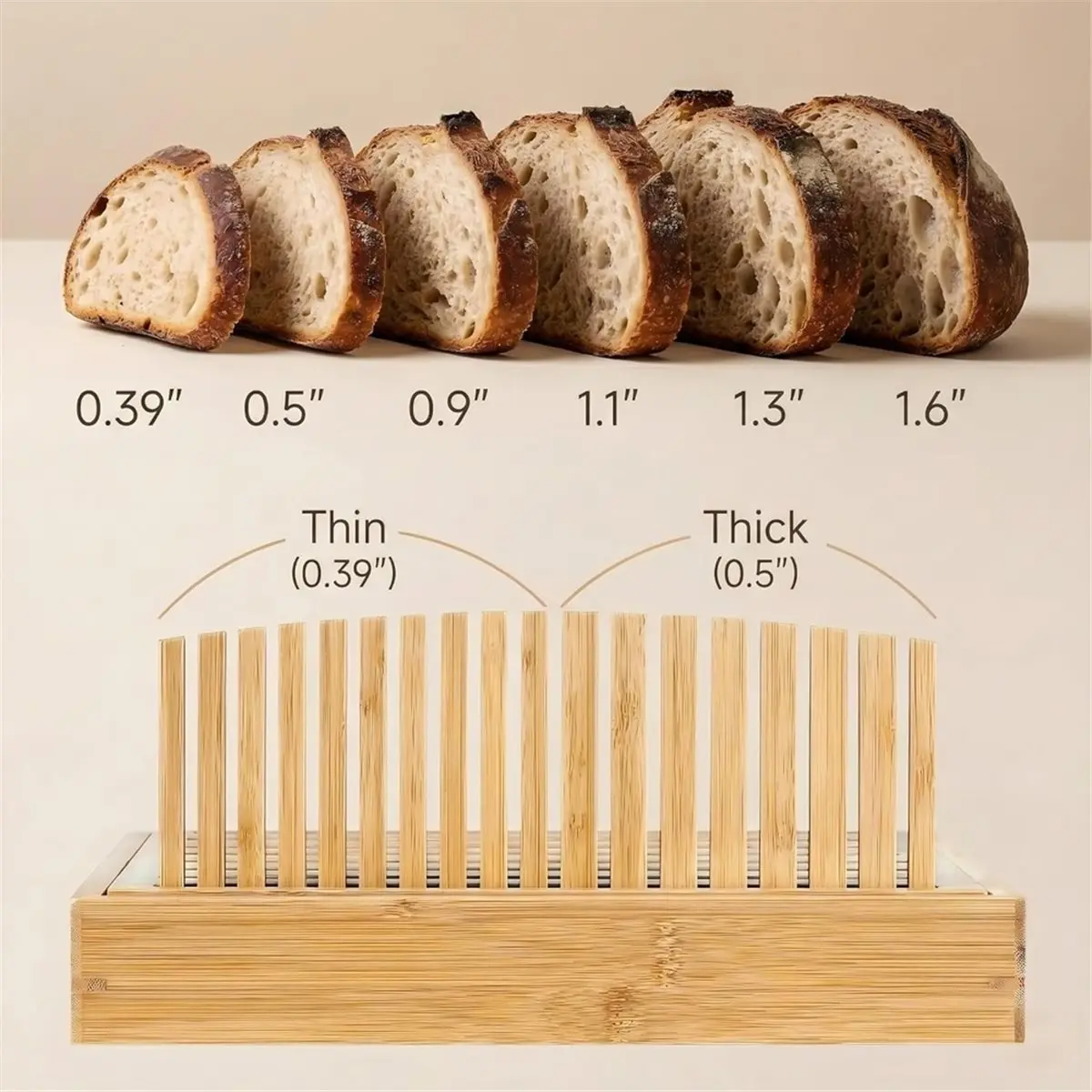 10.5" Bamboo Bread Slicer for Homemade Bread,Adjustable Sourdough Cutter Guide, Board for Round Loaves & Sandwich Slices