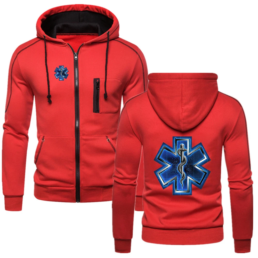 EMT Emergency Ambulance 2024 Men Spring and Autumn Classics Solid Color Hoodie Fashionable Simplicity  Zipper Coat Top