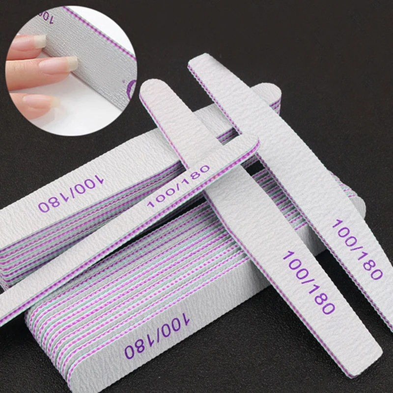 Nail File Buffer 100/180 Grit Half Moon Nail Files Double Side Sandpaper Nail Sanding Grinding Gel Nail Polish Manicure Tool