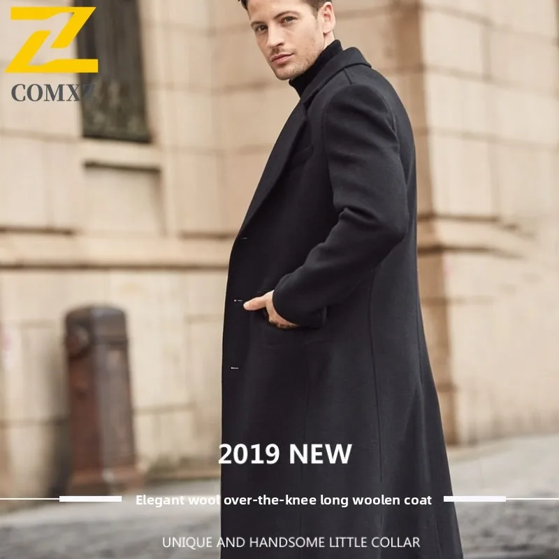 

COMXZ Autumn Winter Wool Coat Men Long Middle Aged Mens Business Thick Wool Trench Coat