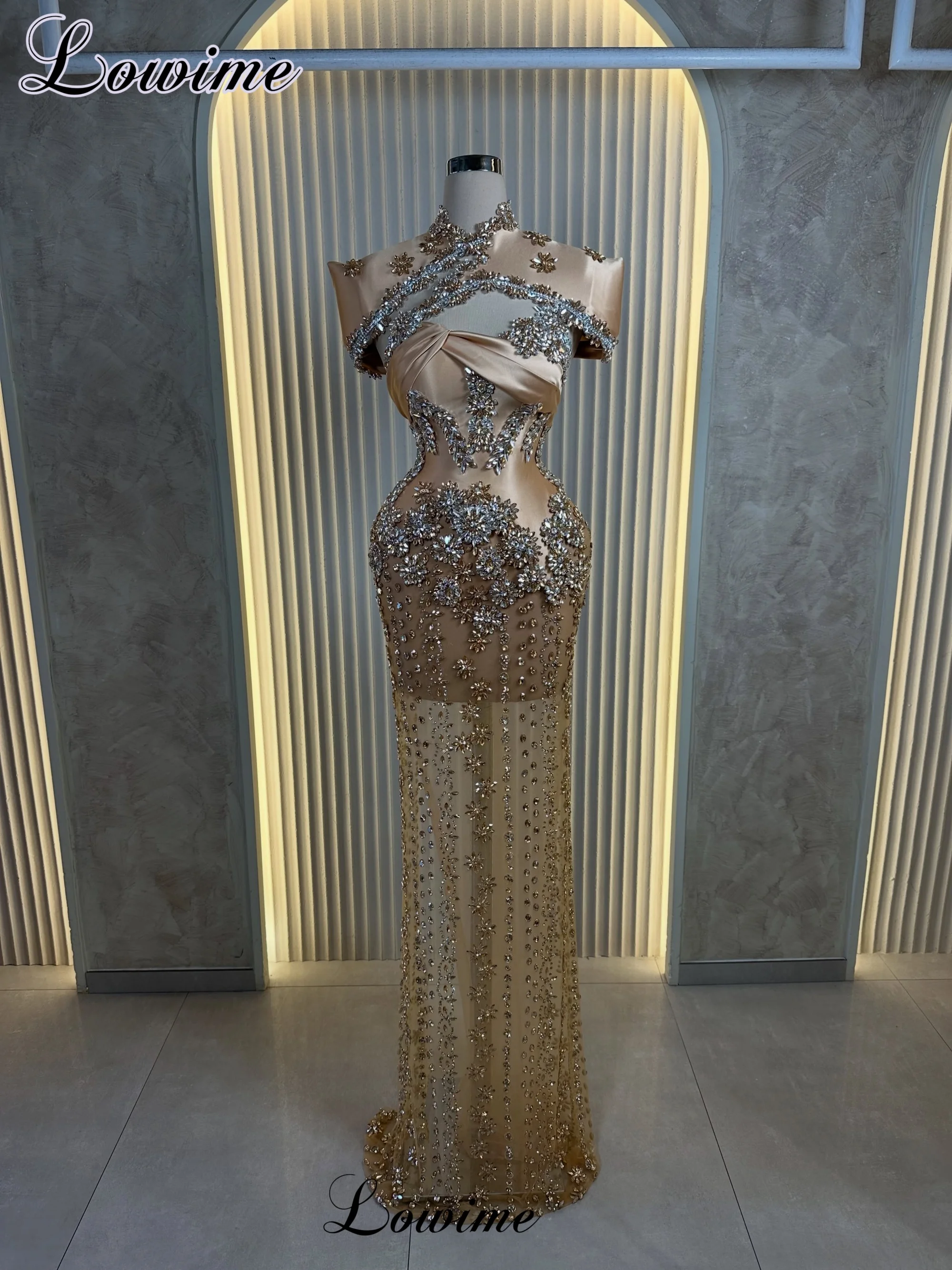 Champagne Gold Sparkling Prom Dresses For Women 2027 Crystals Cocktail Dresses Gorgeous Evening Gowns Robe Femme Customized