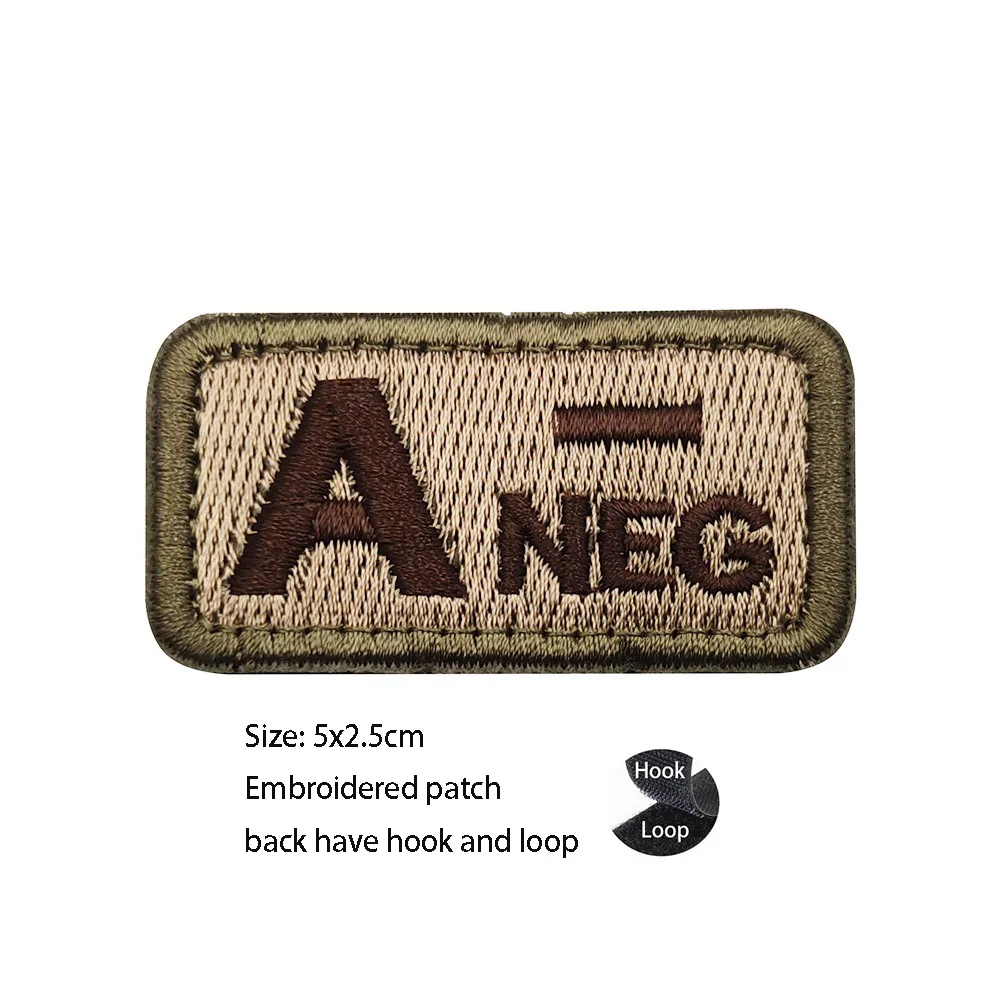 Nuovo riconoscimento del tipo di sangue verde militare A-NEG O-NEG AB-NEG POS Patch per zaino con fascia da braccio tattica ricamata per sangue