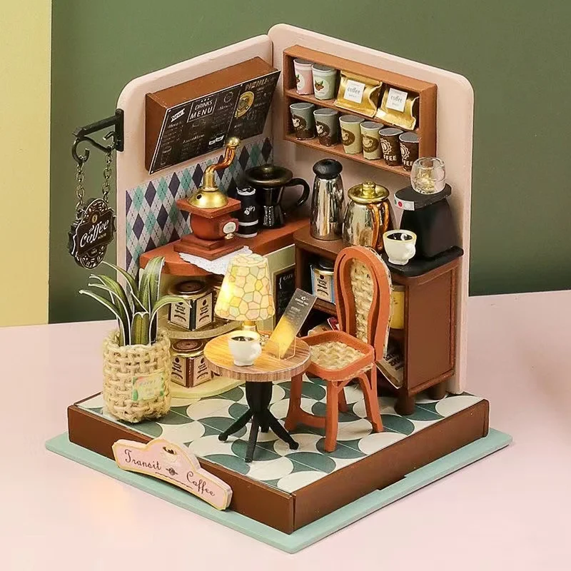 New DIY Wooden Mini Casa Doll Houses Miniature Building Kits with Furniture Coffee Dessert Store Dollhouse Toys for Adults Gifts