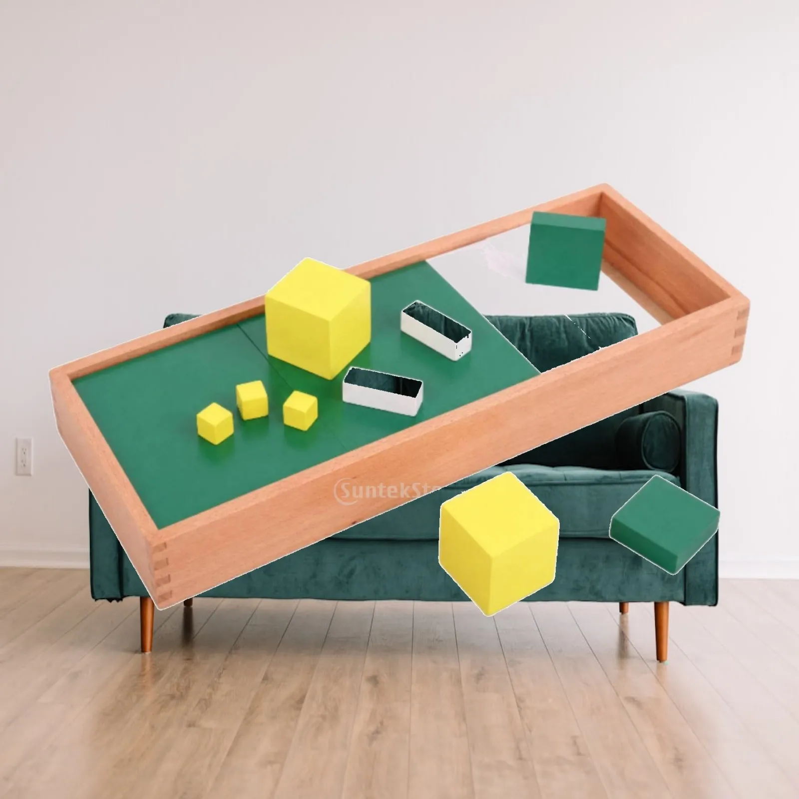Interactive Wooden Toy for Children Arithmetic Cube with Stacking Blocks and Tray for Pattern Recognition