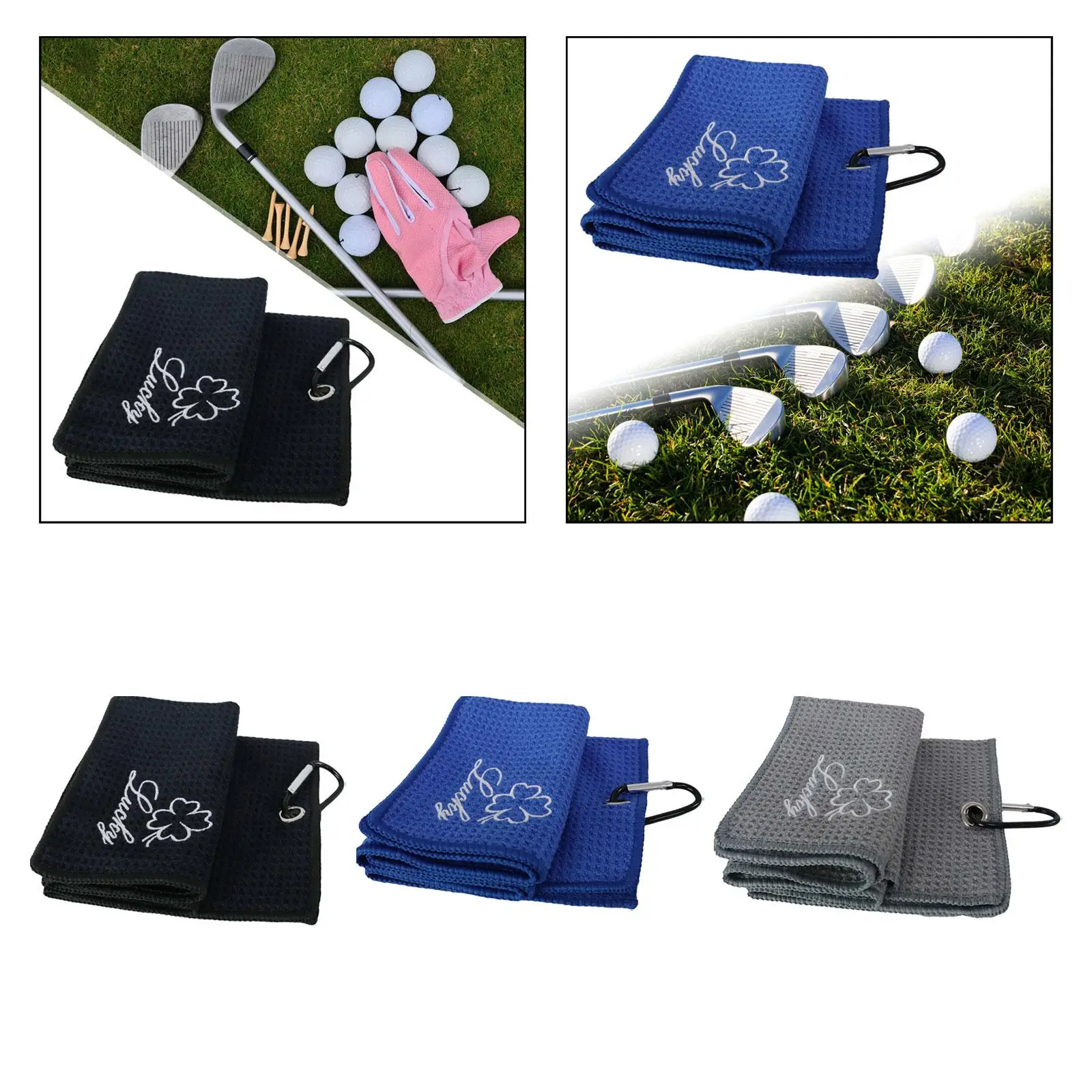 Golf Cleaning Towel Portable Golf Towel for Golf Bags with Heavy Duty Carabiner for Equipment Gym Balls Practice Outdoor Sports