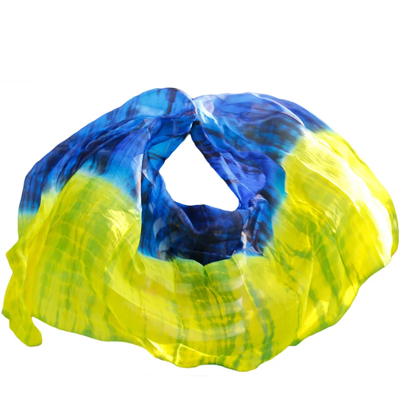 Chinese Customized Women Belly Dance Real Silk Veils Tie Dye Natural Silk Gradient Colors 270cmX114cm Cheap Price