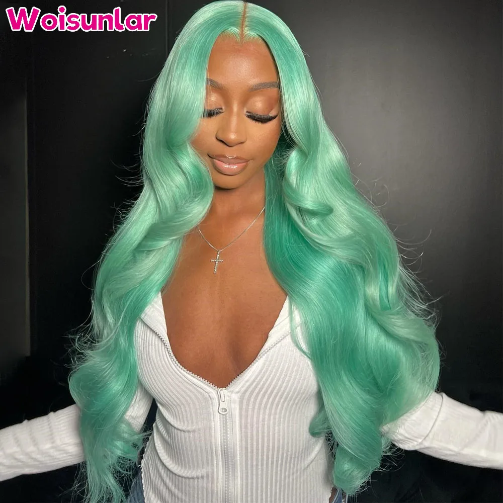 Light Green 13X6 Body Wave Lace Front Wigs human Hair 13x4 Lace Front Wigs Hair PrePlucke Transparent Lace Human Hair Wigs 100%