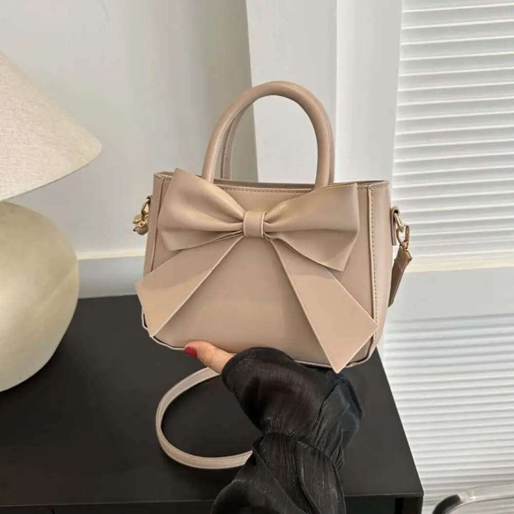 Bolsa de ombro de couro bowknot com zíper, grande capacidade, impermeável, crossbody, stroge, maquiagem, batom