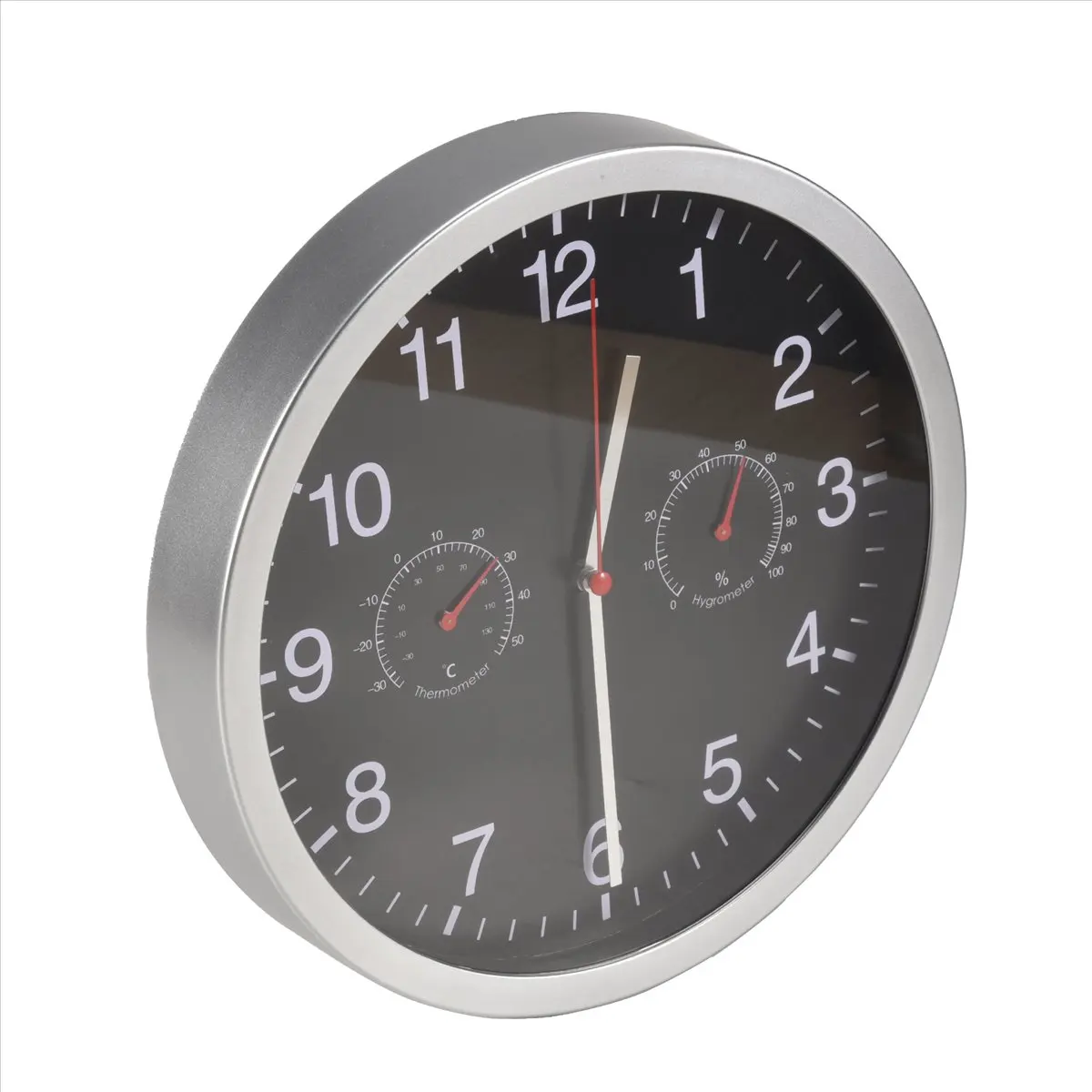 Silent Quartz Wall Clock Quiet Sweep Movement Thermometer Hygrometer No-Ticking Home Art Decor Wall Clock-DT30