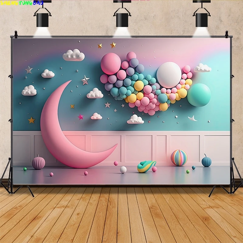 

Happy Birthday Newborn Theme Photography Backdrops Prop Air Balloon Party Decorations Baby Shower Photo Studio Background BB-03