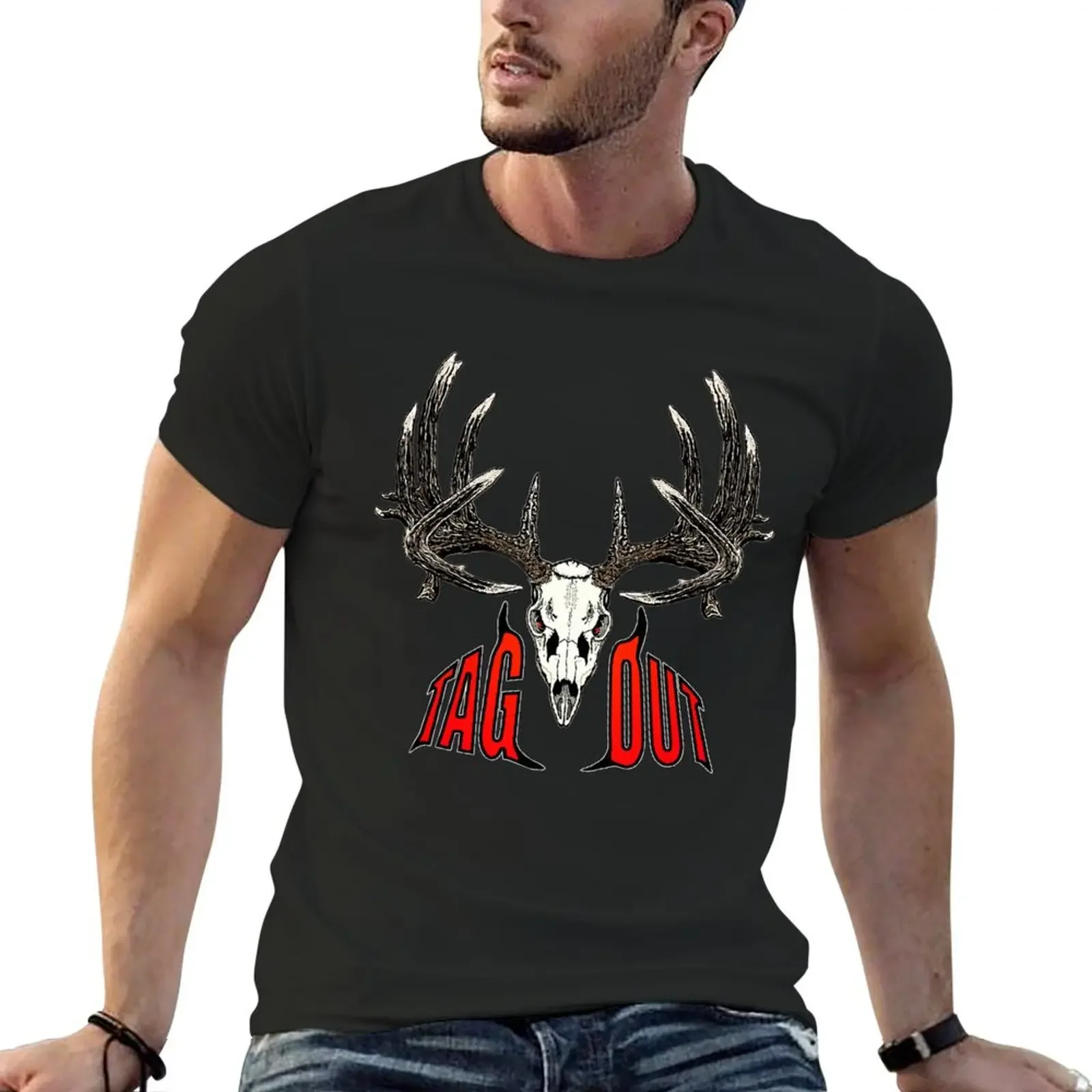 Tag out whitetail skull T-Shirt sweat basketball graphic tees mens workout shirts