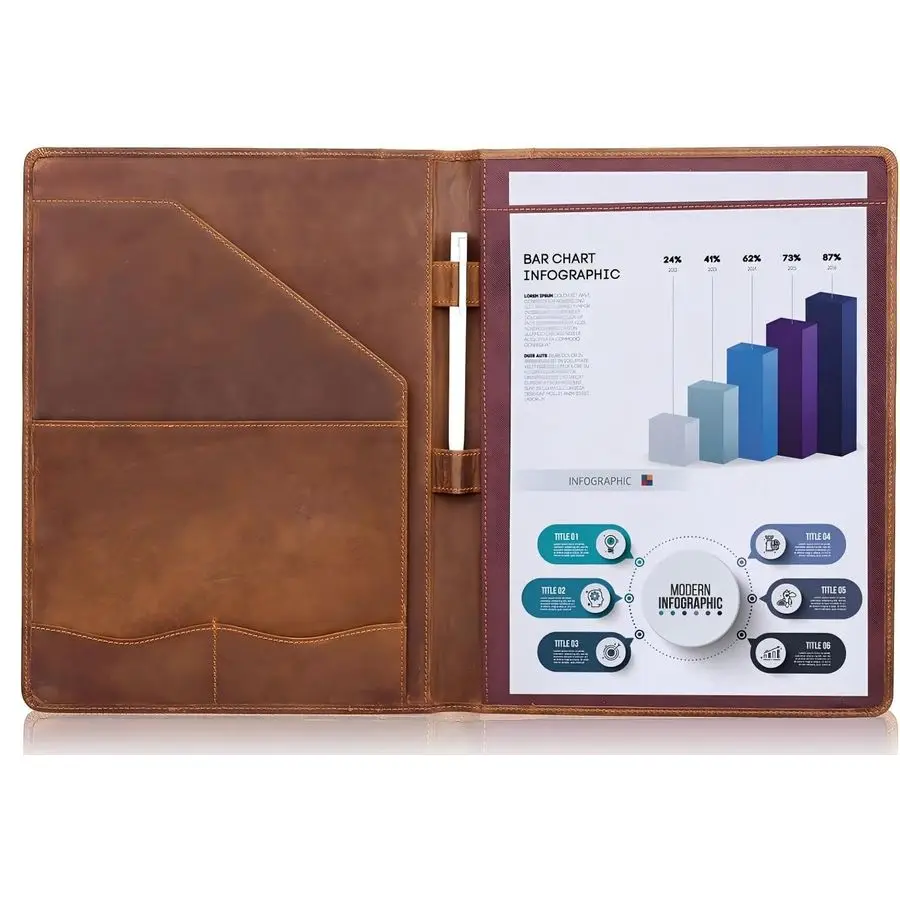 Portafolio de Cuero, Carpeta de Documentos A4, Bloc de Notas, Organizador Profesional para Escritura, Portapapeles, Funda para Currículum
