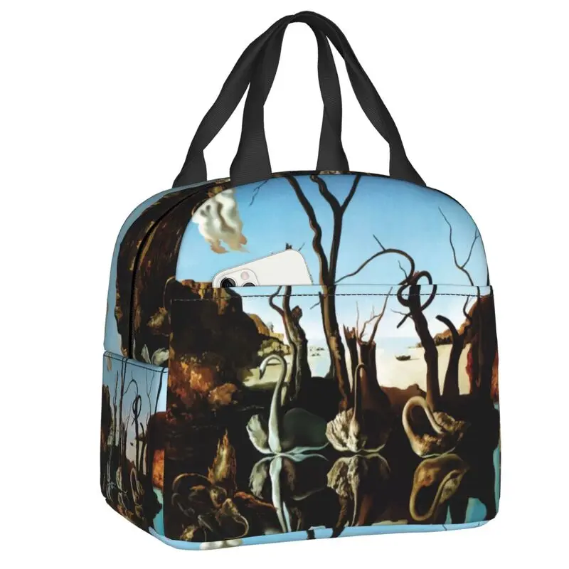 Swans Reflecting Elephants By Salvador Dali Insulated Lunch Tote Bag for Painting Art Thermal Cooler Bento Box Camping Travel