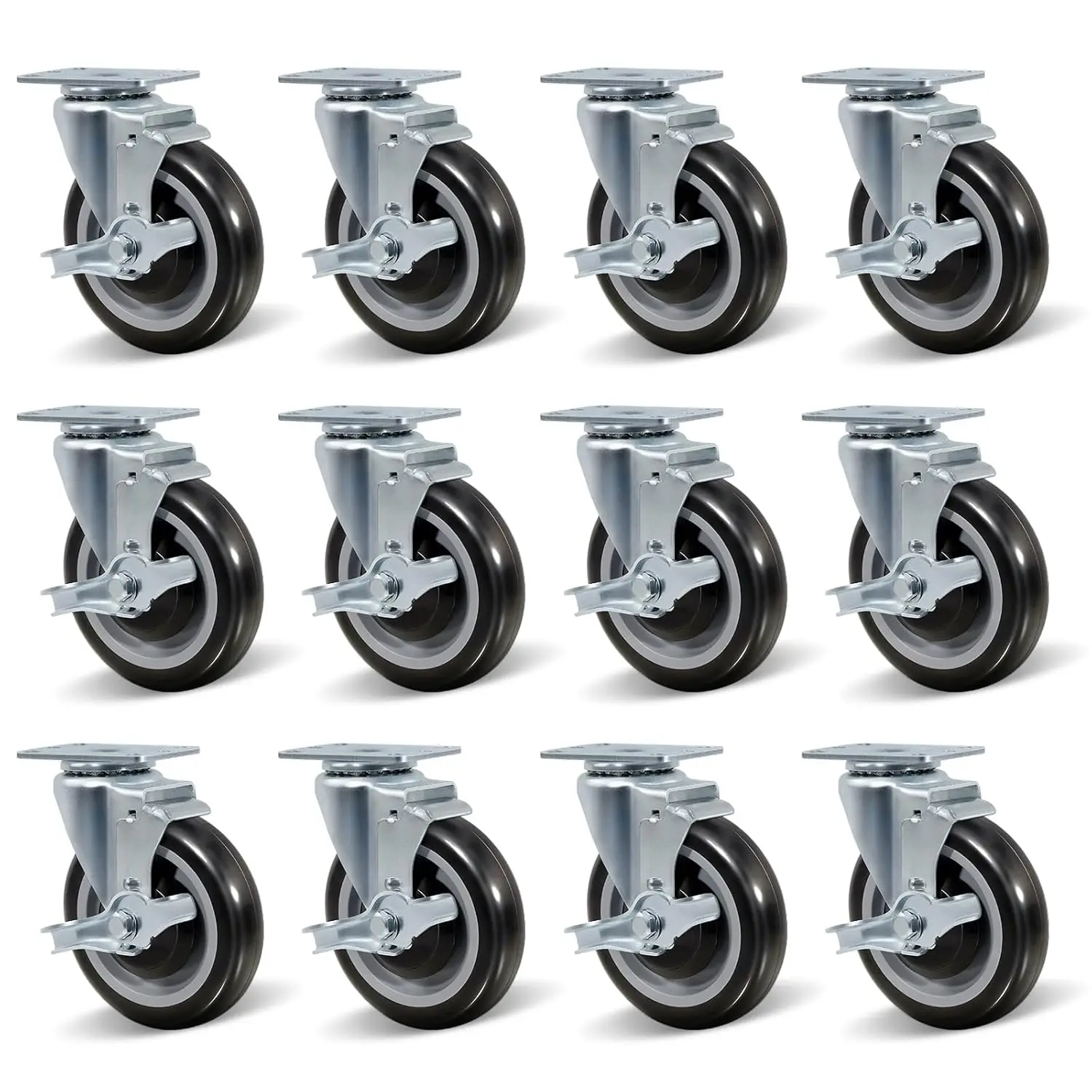 

5" Caster Wheels, Heavy Duty Industrial Casters, Polyurethane Shopping Cart Wheels Replacement for Cart, Each Caster Loads