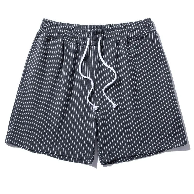 2024 New Summer High End Sports and Leisure Loose Drawstring Middle Waist Pocket Straight Striped Three Piece Pants for Men