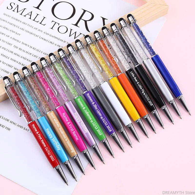 

50 шт./лот, металлическая шариковая ручка с кристаллами, креативный стилус для письма, канцелярские принадлежности, офисная школьная шариковая ручка, черные, синие чернила, индивидуальный логотип