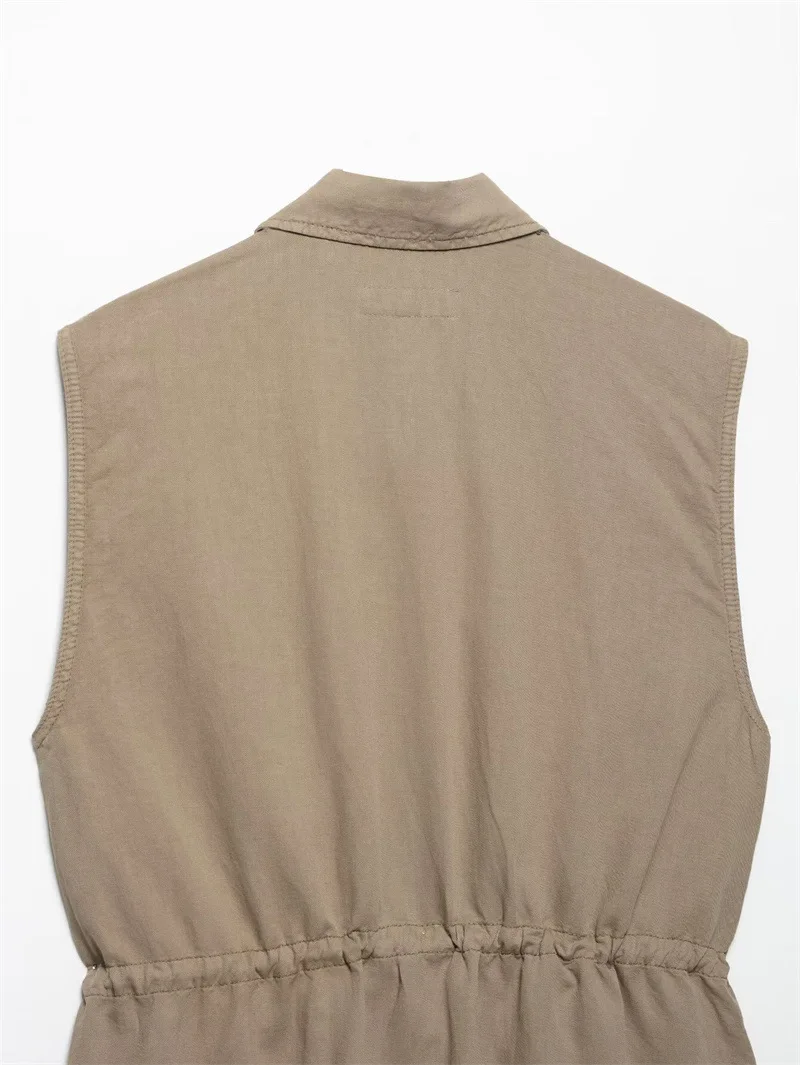 2025 ฤดูใบไม้ผลิฤดูร้อนใหม่ชุดยุโรปและสไตล์อเมริกันผู้หญิงแฟชั่น Casual กระเป๋าตกแต่งชุดสั้นแขนกุด