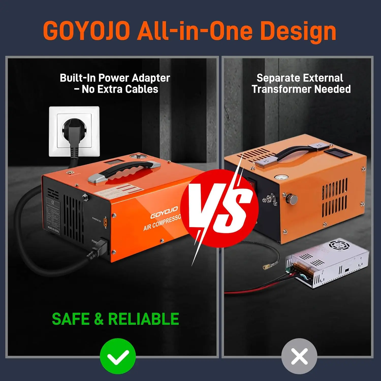 GOYOJO Compressore d'aria PCP, Max 4500 PSI / 300 Bar, riempimento rapido per pistole aeree o serbatoio di paintball, spegnimento automatico, doppia alimentazione per auto 12 V CC